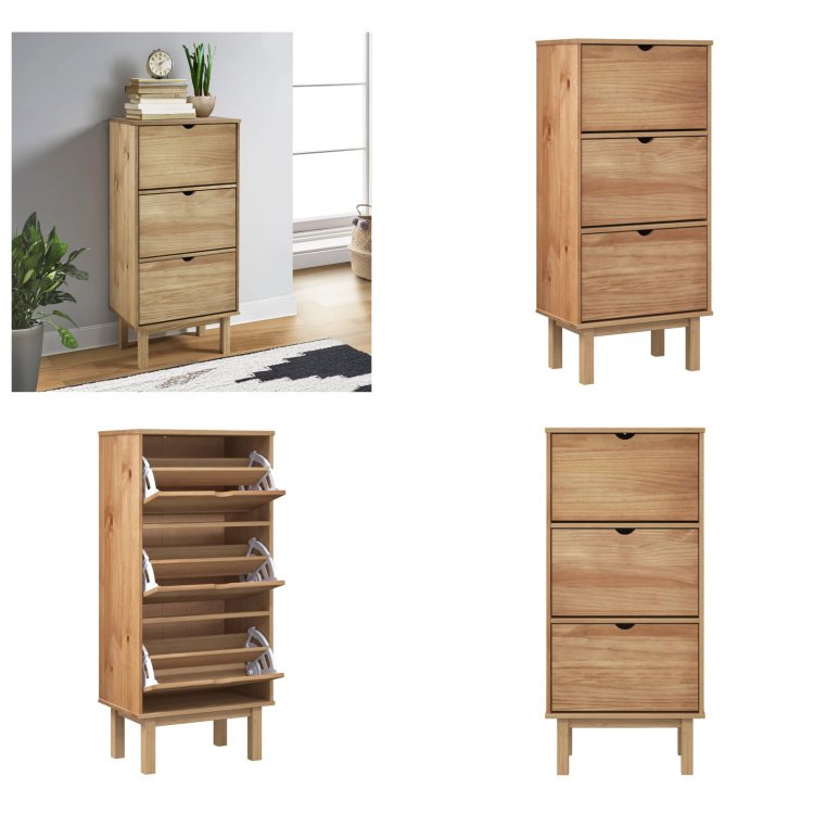 vidaXL Szafka na buty OTTA z 3 szufladami z litego drewna sosnowego w kolorze brązowym - Szafka na buty - Szafki na buty - Przechowywanie butów - Organizer na buty