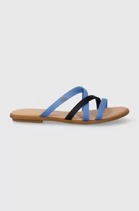 Tommy Hilfiger klapki TH STRAP FLAT SATIN SANDAL damskie kolor niebieski FW0FW08041 - Klapki i japonki damskie - miniaturka - grafika 1