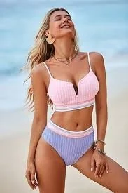 CUPSHE Bralette z V-hals i klasycznym niebieskim bikini z wysokim dekoltem - Stroje kąpielowe CUPSHE Bralette z V-hals i klasycznym niebieskim bikini z wysokim dekoltem - Stroje kąpielowe - miniaturka - grafika 1