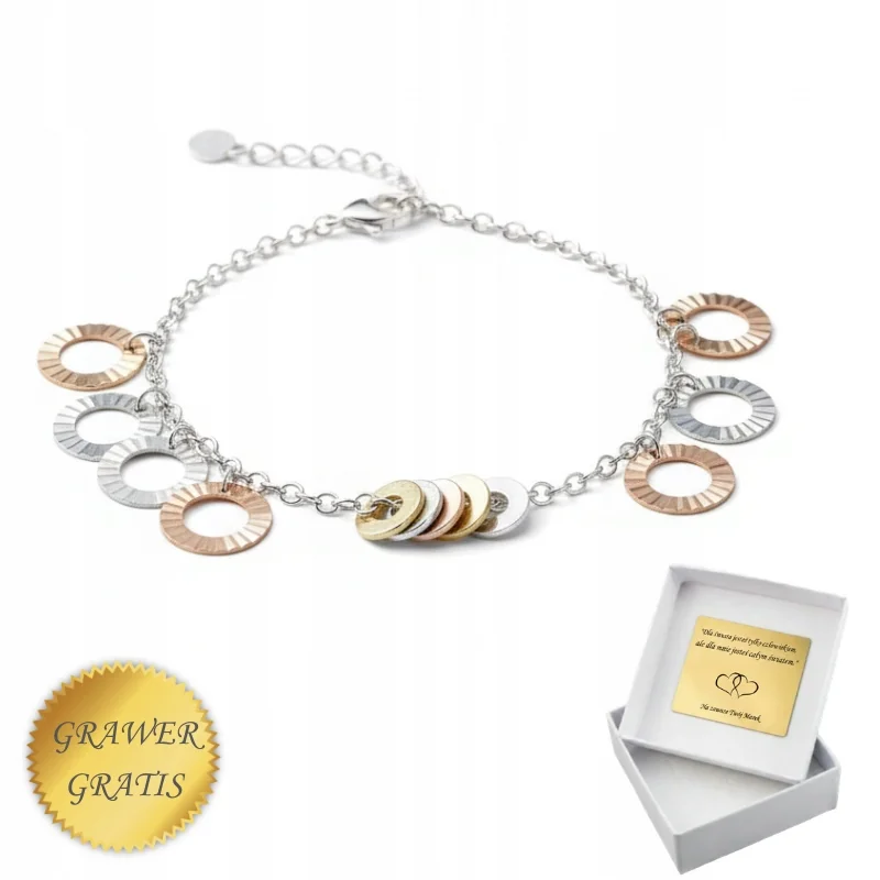 Srebrna Bransoletka Charms 925 Grawer Prezent