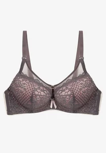 Szaro-Różowy Biustonosz Koronkowy Typu Push-Up z Metalową Ozdobą Chrissty - Biustonosze - miniaturka - grafika 1