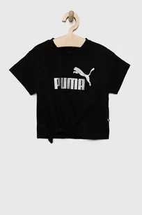 Puma t-shirt dziecięcy ESS+ Logo Knotted Tee G kolor czarny - Koszulki dla dziewczynek - miniaturka - grafika 1