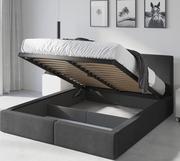 Łóżka - łóżko 160x200 tapicerowane z pojemnikiem i materacem kolor Grafit od Interbeds - miniaturka - grafika 1