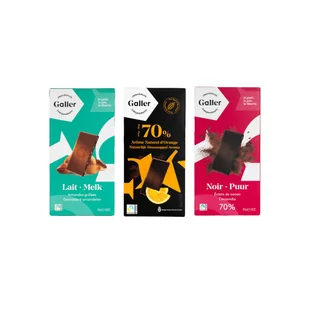 Zestaw tabliczek czekolady Galler Dark Cocoa Nibs x Milk Almonds x Dark Orange, 3 x 80 g - Kakao i czekolada - miniaturka - grafika 1