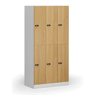 Szafki biurowe - Szafka ubraniowa ze schowkami, 6 schowków, 1850 x 900 x 500 mm, zamek mechaniczny z kodem, drzwi laminowane, buk - miniaturka - grafika 1