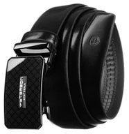 Paski - Czarny elegancki skórzany pasek męski z automatyczną klamrą 105 pasek do spodni garnituru PETERSON - miniaturka - grafika 1