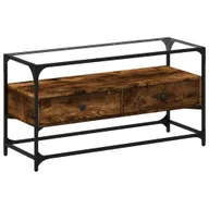 Szafki RTV - vidaXL Szafka pod TV ze szklanym blatem dąb wędzony 98x35x51cm materiał drewnopochodny - miniaturka - grafika 1