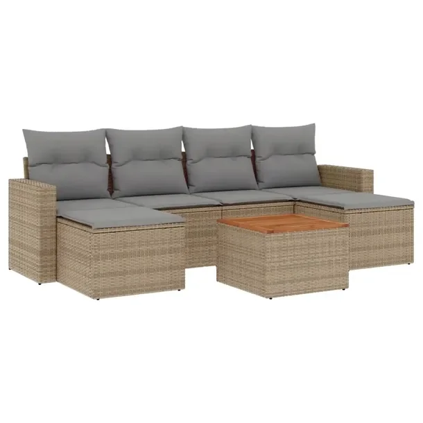 Zestaw mebli ogrodowych modułowych beżowy z poduszkami, rattan PE, 55x62x
