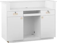 Lady recepcyjne - Recepcja lada recepcyjna do salonu hotelu z oświetleniem zamykana - biało złota Recepcja lada recepcyjna do salonu hotelu z oświetleniem zamykana - biało złota - miniaturka - grafika 1