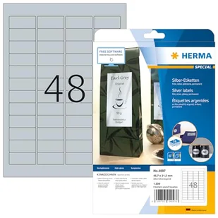 Herma Etiketten A4 silber 45,7x21,2 mm Folie glnz. 1200 St. - 4097 - Folie do drukarek - miniaturka - grafika 1