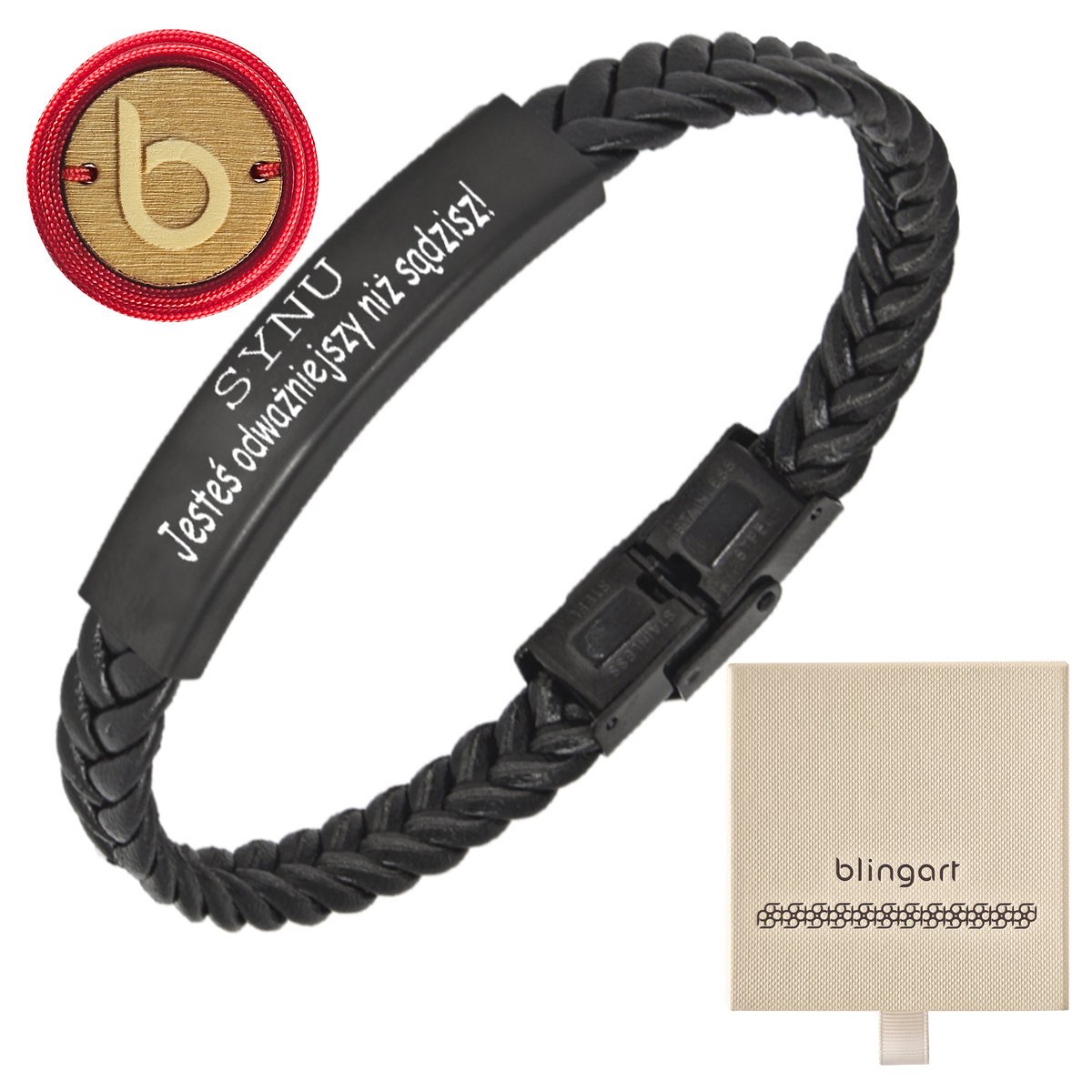Bransoletka z grawerem męska skórzana plecionka