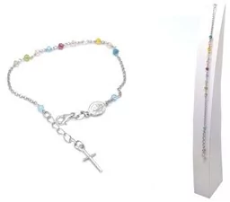 Różaniec srebrny AG na rękę MISYJNY kolorowe paciorki - 3g - Różańce - miniaturka - grafika 1