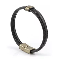 Bransolety męskie - Bransoletka skórzana czarna EM 37 - EM Men's Accessories - miniaturka - grafika 1