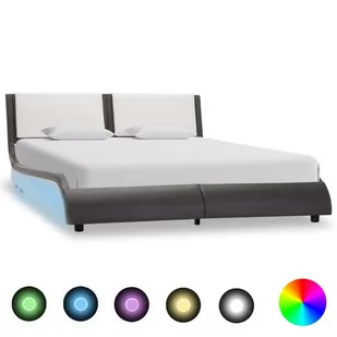 vidaXL Rama łóżka z LED, szaro-biała, sztuczna skóra, 120 x 200 cm - Łóżka - miniaturka - grafika 1