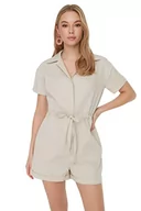 Kombinezony - Trendyol Kombinezon damski jednokolorowy tkany, Skała, 64 - miniaturka - grafika 1