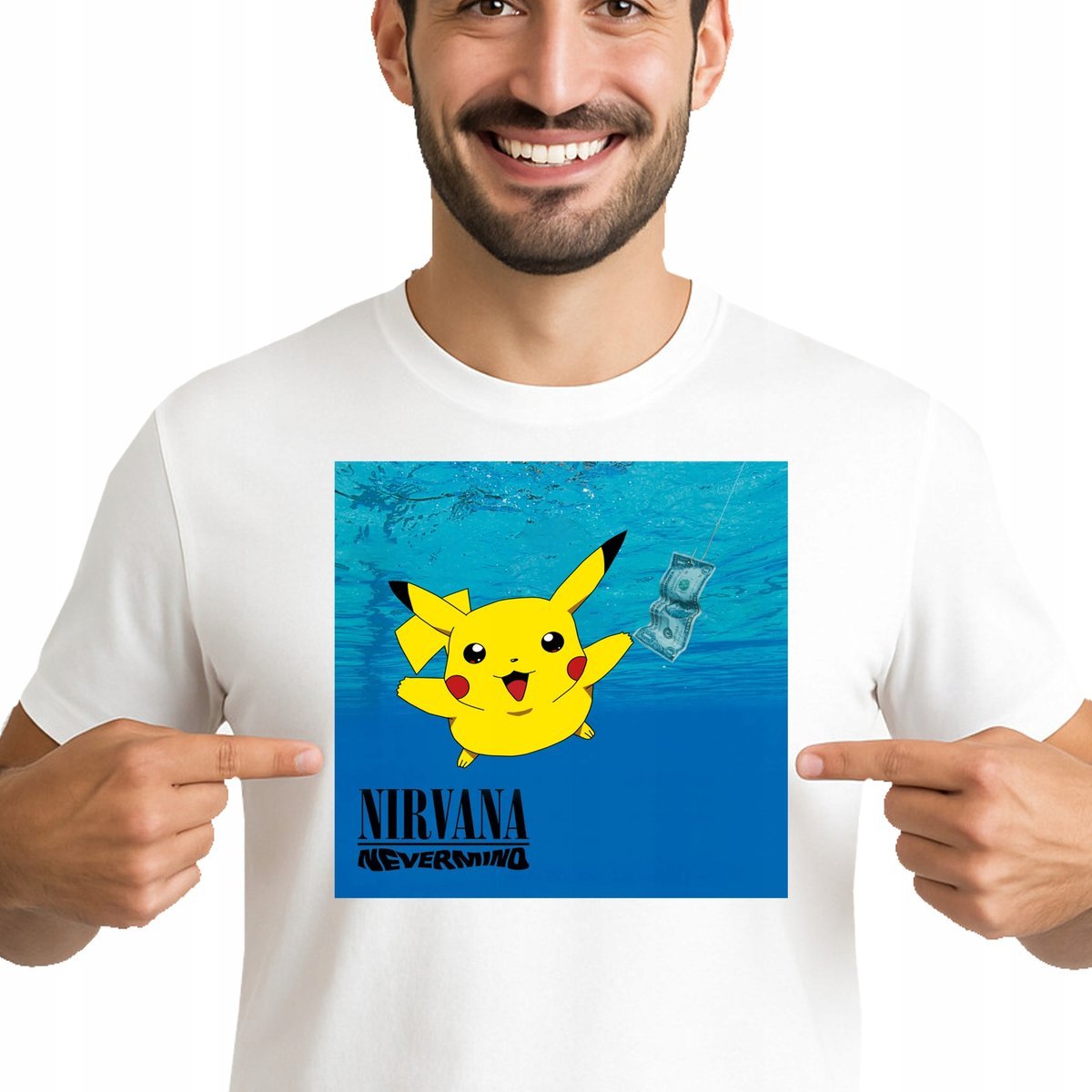 KOSZULKA MĘSKA NIRVANA PIKACHU KURT COBAIN NEVERMIND S 3480