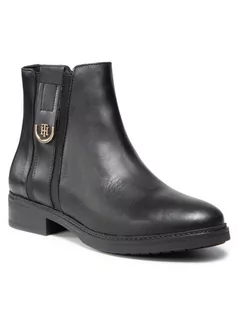 Botki damskie - Tommy Hilfiger Botki Th Hardware Leather Flat Boot FW0FW05996 Czarny 8720115148009 36, 37, 38, 39, 40, 41 - grafika 1