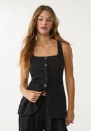 Kamizelki damskie - Stradivarius Zwiewna kamizelka o fakturze Czarny XL - miniaturka - grafika 1