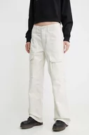 Spodnie damskie - Vans spodnie bawełniane kolor beżowy szerokie high waist - miniaturka - grafika 1
