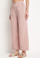 Spodnie damskie - Jasnoróżowe Szerokie Spodnie Palazzo z Wysokim Stanem i Gumką w Pasie Biofina - miniaturka - grafika 1