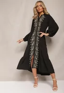 Sukienki - Czarna Midi Sukienka o Trapezowym Kroju z Ozdobnymi Haftami w Stylu Boho Tactila - miniaturka - grafika 1