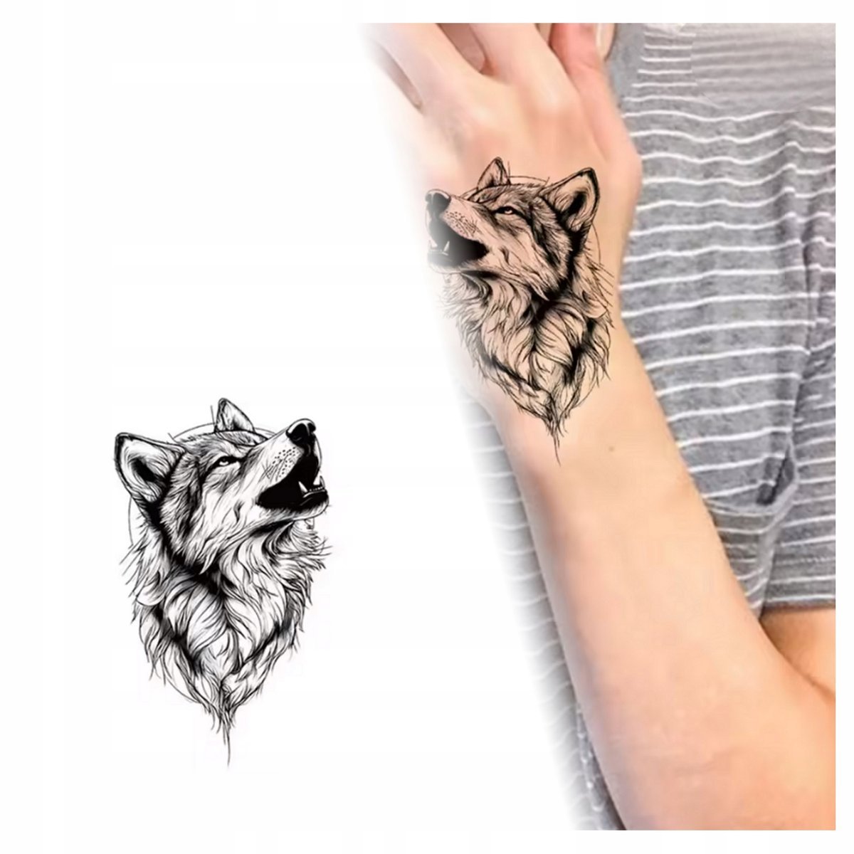 TATUAŻ WILK GŁOWA PIĘKNY ZMYWALNY TYMCZASOWY WODNY