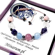 Bransoletki - Bransoletka znak zodiaku Ryby Kunzyt Akwamaryn Opal różowy bransoletka z kamieni naturalnych - miniaturka - grafika 1