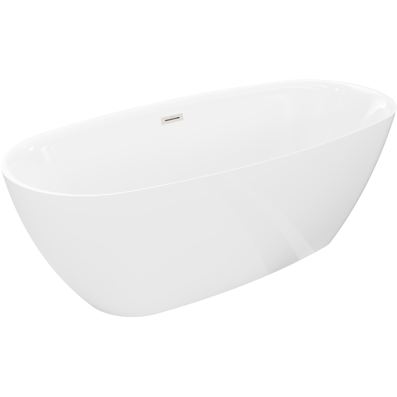 Mexen Luvo Slim wanna wolnostojąca 170 x 75 cm, biała, przelew nikiel szczotkowany - 52801707500-97