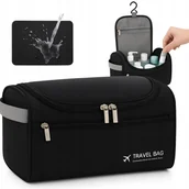 Kosmetyczki, organizery i kuferki - Duża Kosmetyczka Podróżna Męska Czarna Kuferek Na Kosmetyki Pojemny - miniaturka - grafika 1