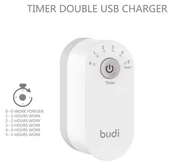 Ładowarki do telefonów - Budi - Składana ładowarka sieciowa z timerem 2x USB (Biały) - miniaturka - grafika 1