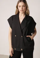 Kamizelki damskie - Czarna Garniturowa Kamizelka Oversize z Dwurzędowym Zapięciem Edriana - miniaturka - grafika 1