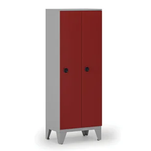 Drewniana szafa ubraniowa, obniżona, 2-drzwiowa, 1660 x 600 x 400 mm, zamek kodowy, szary/czerwony - Szafki BHP - miniaturka - grafika 1