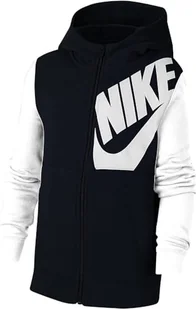 Nike Chłopięce B Nsw bluza z kapturem dla dzieci zestaw z kapturem pełny zamek błyskawiczny Ls top Black/White/Black Heather/(White) M - Bluzy damskie - miniaturka - grafika 1