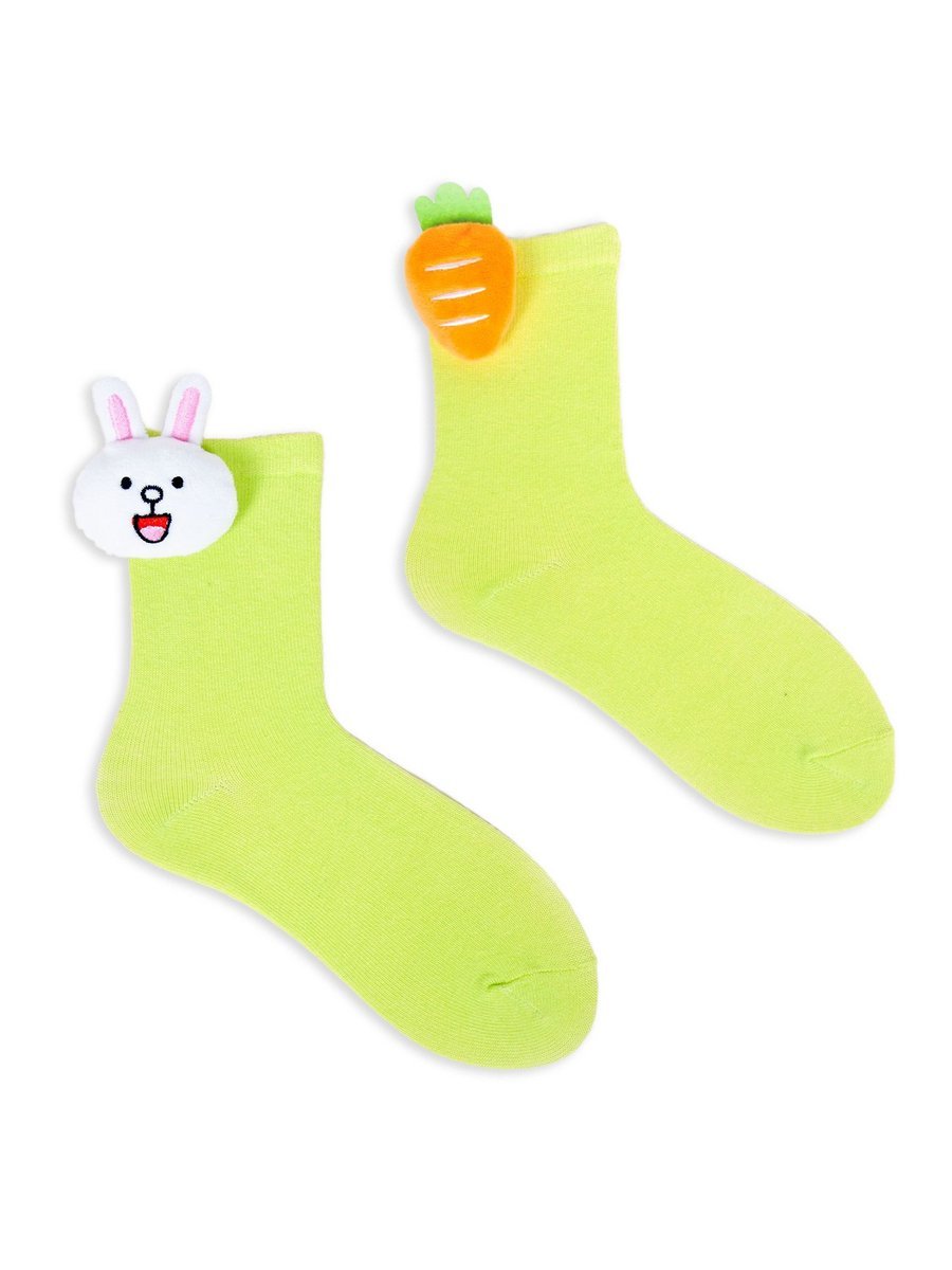 Skarpety dziewczęce bawełniane z elementem 3D króliczek i marchewka zielone 27-30 YOCLUB