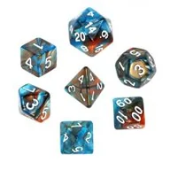 Akcesoria do gier planszowych - Komplet kości RPG - Dwukolorowe - Pomarańczowo-niebieskie Rebel - miniaturka - grafika 1