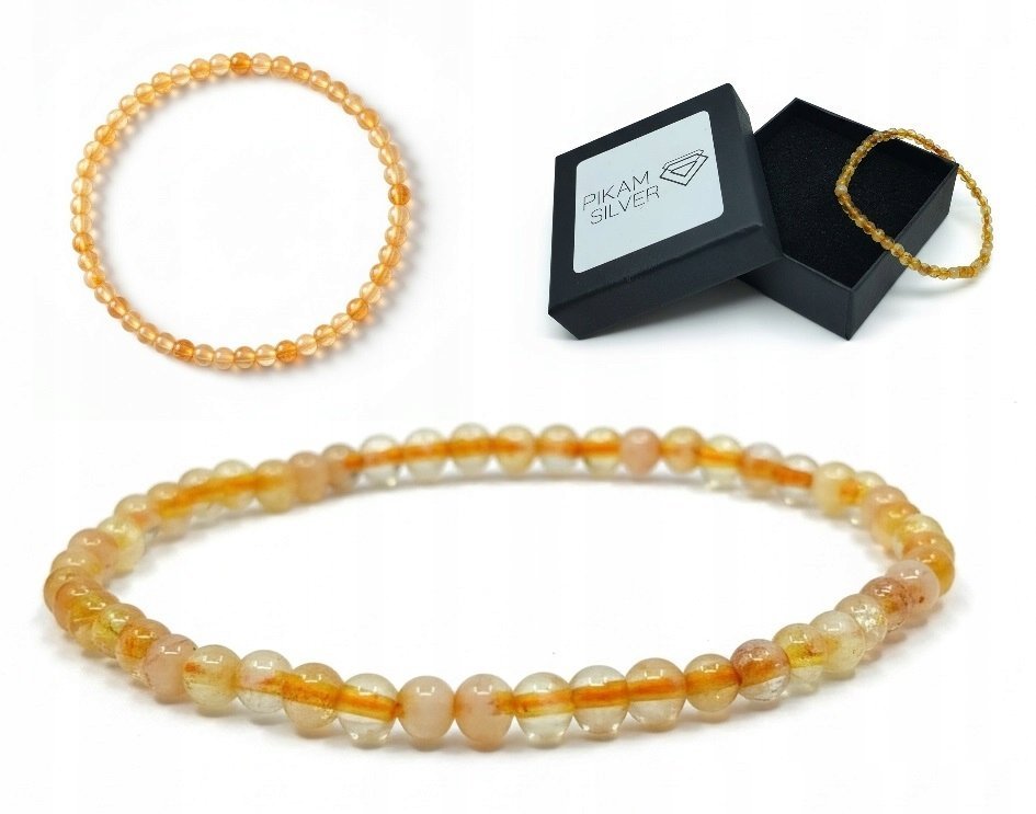 Bransoletka Amulet Kamienie Naturalne 4mm Cytryn Na Gumce Damska Dobrobyt