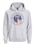 Bluzy męskie - Jack&JONES męska bluza z kapturem JCOISIAH Sweat Hood FST, jasnoszary melanż, XL - miniaturka - grafika 1