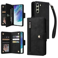 Portfele - Foxdock Kompatybilny z etui Samsung Galaxy S21 FE 5G Skórzany PU Magnetyczny uchwyt na karty z klapką z klapką Pokrowiec na portfel Czarny - miniaturka - grafika 1