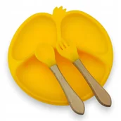 Miseczki i talerzyki dla dzieci - talerzyk z przyssawką łyżka widelec silikonowy talerz dla dziecka PREZENT - miniaturka - grafika 1