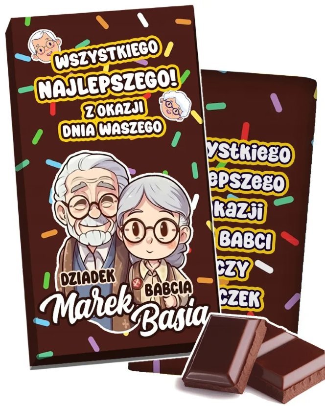 Czekolada na Dzień Babci i Dziadka Personalizowana Słodki Prezent 10% kakao