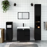 Meble łazienkowe - vidaXL 3-cz zestaw mebli łazienkowych, czarny, materiał drewnopochodny - miniaturka - grafika 1