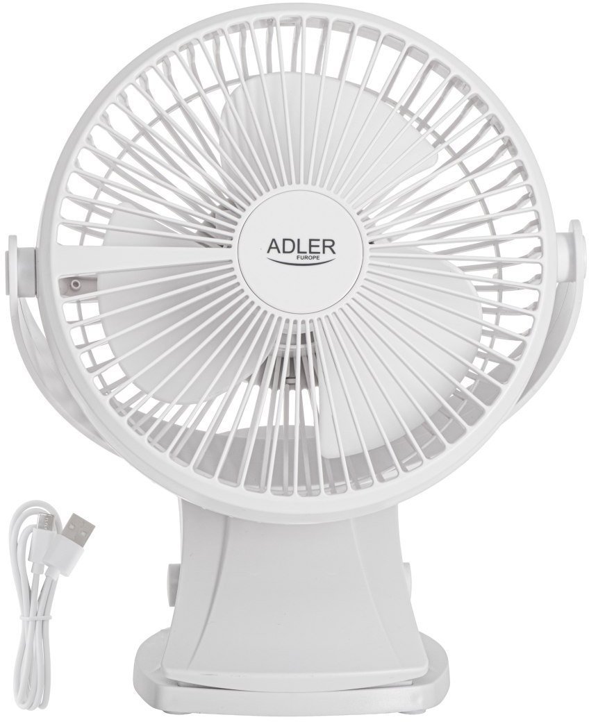 Adler Rechargeable Clip-on Desk Fan AD 7342 Table Fan Baltas Diameter 15.5 cm Greičių skaičius 3 Oscillation 5 W