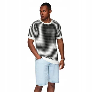 Dzianinowy t-shirt męski w paski z splotem czarno-biały V1 OM-TSCT-0255 XL - Koszulki męskie Dzianinowy t-shirt męski w paski z splotem czarno-biały V1 OM-TSCT-0255 XL - Koszulki męskie - miniaturka - grafika 1