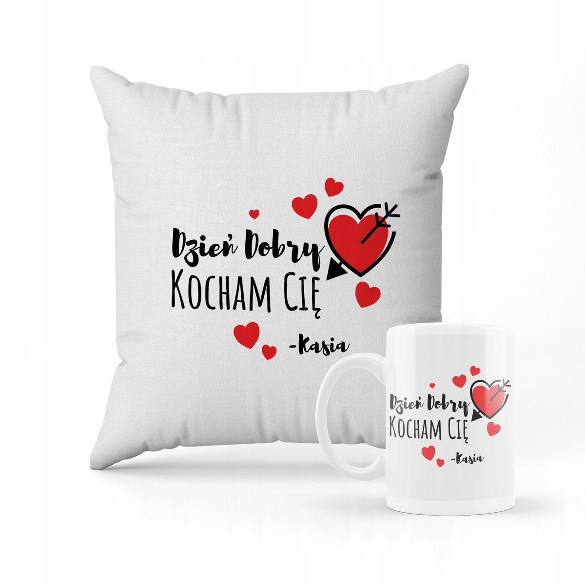 ZESTAW PODUSZKA + KUBEK Kocham Cię + IMIĘ