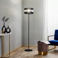 Lampy stojące - Lampa stojąca Helen, tekstylny klosz czarno-złoty - miniaturka - grafika 1