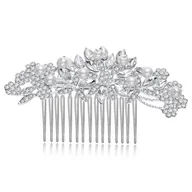 Ozdoby do włosów - OZDOBA DO WŁOSÓW grzebyk ŚLUBNA kwiaty SREBRNA - miniaturka - grafika 1