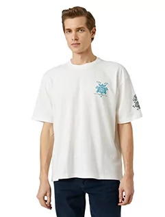 Koszulki męskie - Koton Koszulka męska oversized Far East Back Printed Crew Neck Short Sleeve, biały (000), XL - grafika 1