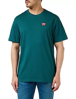 Koszulki męskie - Wrangler Męski t-shirt Sign Off Tee, Deep Teal Green, L - grafika 1