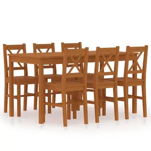 vidaXL 7-częściowy zestaw mebli do jadalni, drewno sosny, miodowy brąz - Stoły z krzesłami - miniaturka - grafika 1