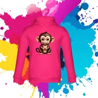 Bluzy dla dziewczynek - Bluza dziecięca typu kangurka z kapturem w kolorze różowym z nadrukiem małpka 10 lat - miniaturka - grafika 1